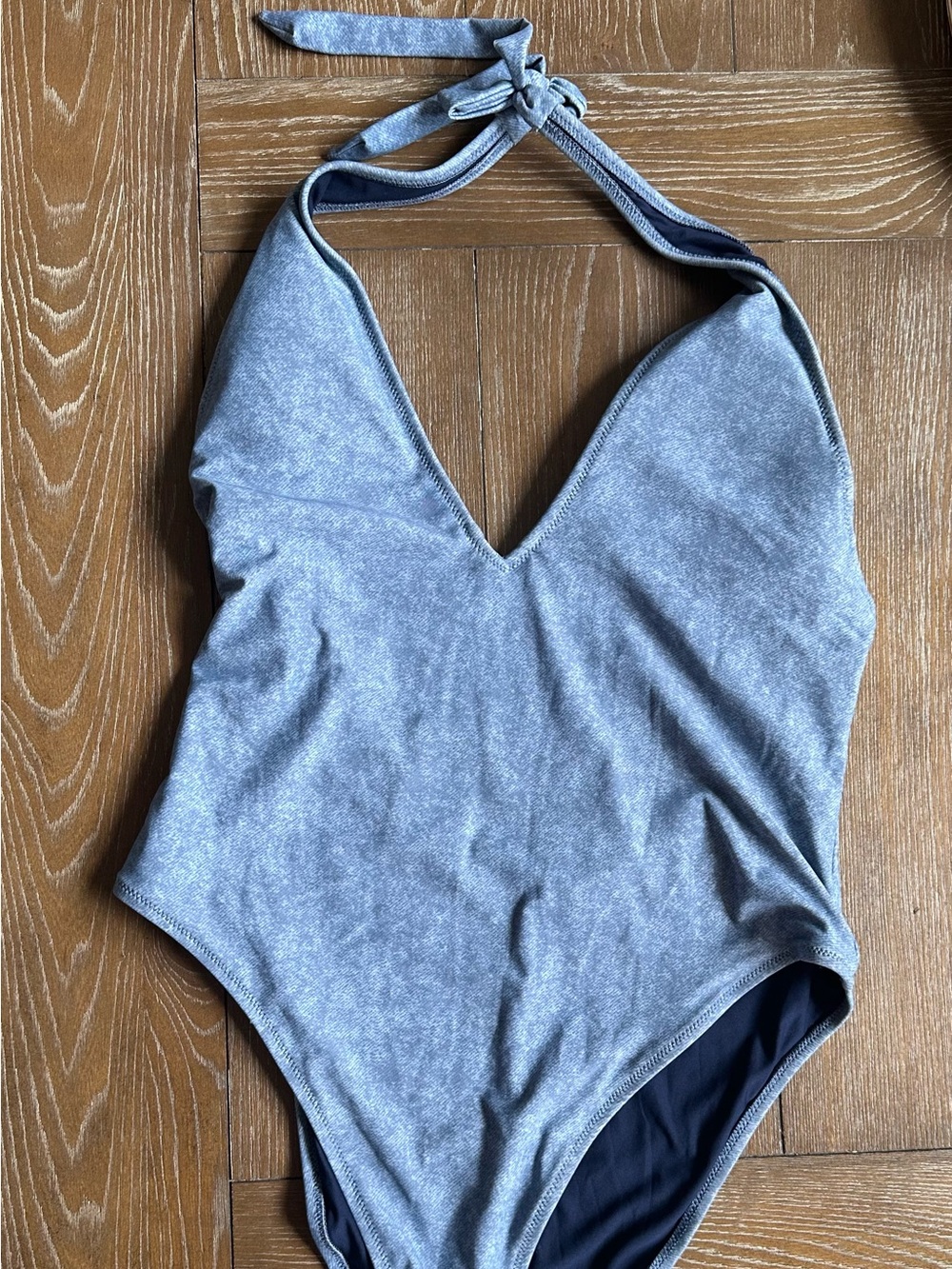 Aerie Blue halter neck one piece swimsuit with navy blue lining #swimwear #halte